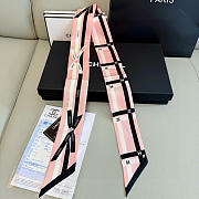 Fortok chanel Silk Bow Slim Bandeau Scarf Light Pink Black 6x120cm - 2