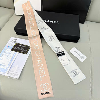Fortok chanel Silk Twilly Bandeau Scarf Beige