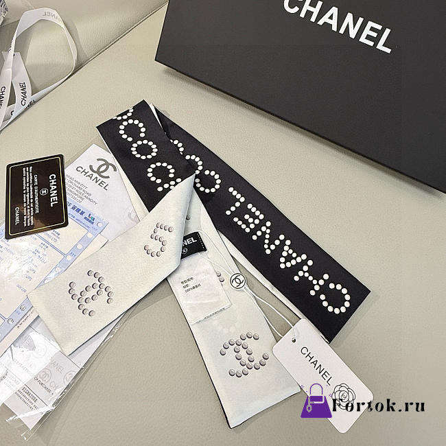 Fortok chanel coco Silk Twilly Bandeau Scarf Black - 1