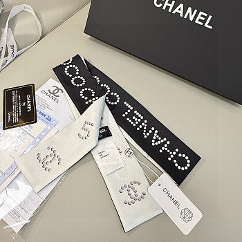 Fortok chanel coco Silk Twilly Bandeau Scarf Black