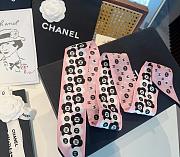Fortok chanel Silk Twilly Bandeau Scarf Pink 6x120cm - 1