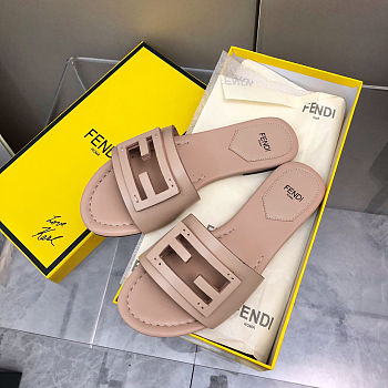 Fortok Fendi FF Logo-Patch Leather Slides Ebony