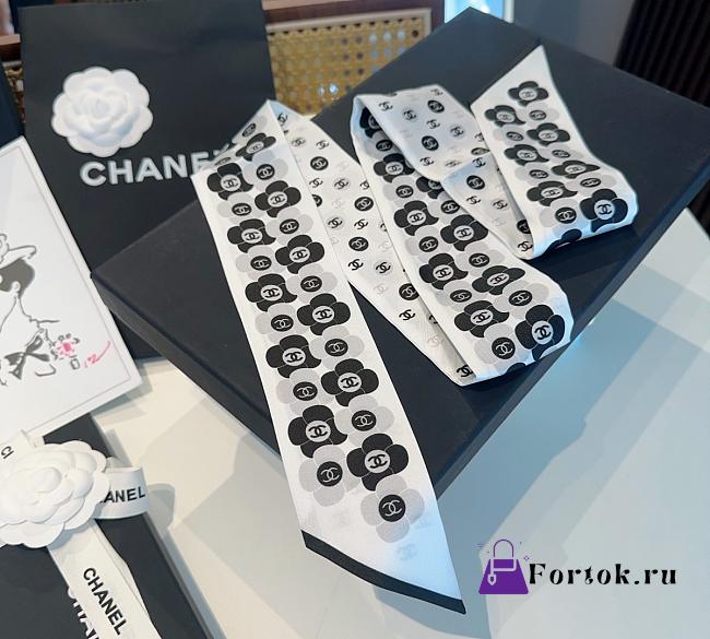 Fortok chanel Silk Twilly Bandeau Scarf White 6x120cm - 1