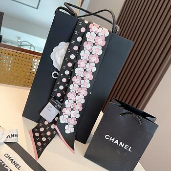 Fortok chanel Silk Twilly Bandeau Scarf Black 6x120cm