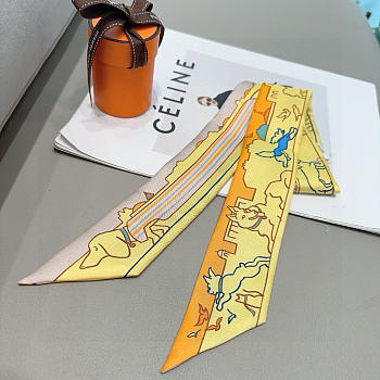 Fortok Hermes Silk Twilly Bandeau Scarf Yellow 5X86cm