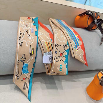 Fortok Hermes Silk Twilly Bandeau Scarf Beige 5X86cm