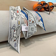 Fortok Hermes Silk Twilly Bandeau Scarf Grey 5X86cm - 1