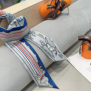 Fortok Hermes Silk Twilly Bandeau Scarf Grey 5X86cm - 5