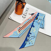 Fortok Hermes Silk Twilly Bandeau Scarf Blue 5X86cm  - 1