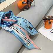 Fortok Hermes Silk Twilly Bandeau Scarf Blue 5X86cm  - 4