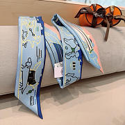 Fortok Hermes Silk Twilly Bandeau Scarf Blue 5X86cm  - 2