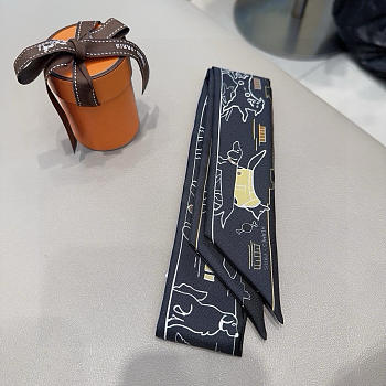 Fortok Hermes Silk Twilly Bandeau Scarf Black 5X86cm