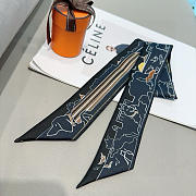 Fortok Hermes Silk Twilly Bandeau Scarf Black 5X86cm - 3