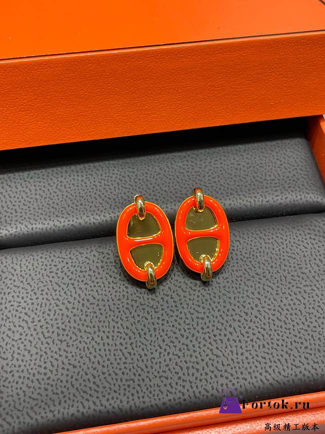 Fortok Hermès Mini Maillon earrings Orange - 1