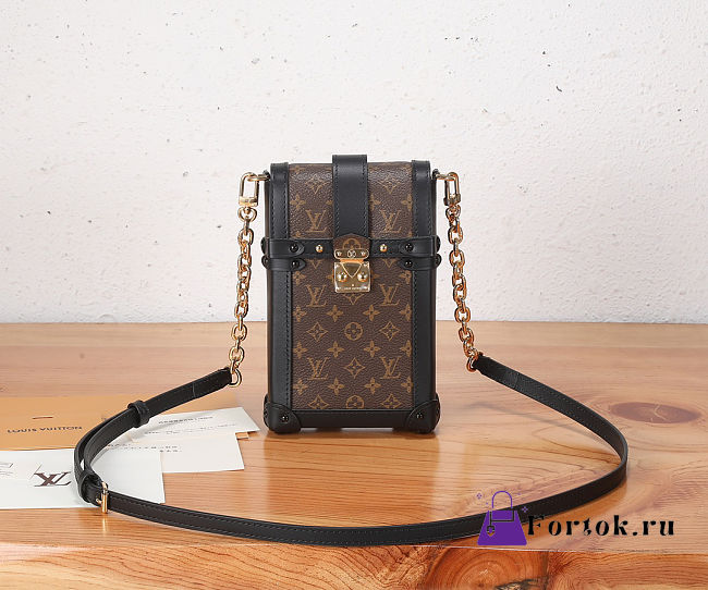 Fortok Louis Vuitton Vertical Trunk Pochette Dark Brown Monogram 11 x 17.5 x 3.5 cm - 1