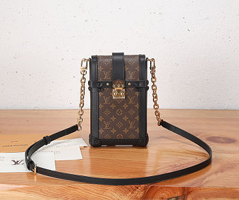 Fortok Louis Vuitton Vertical Trunk Pochette Dark Brown Monogram 11 x 17.5 x 3.5 cm