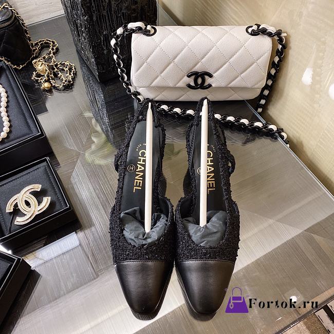 Fortok Chanel Slingback Black Flower - 1