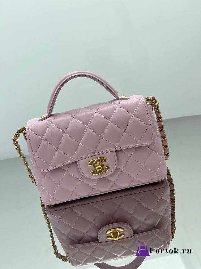 Fortok Chanel 25ss Flap Bag With Top Handle Pink 14x20x6cm - 1