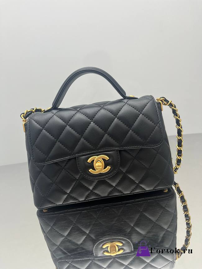 Fortok Chanel 25ss Flap Bag With Top Handle Black 14x20x6cm - 1
