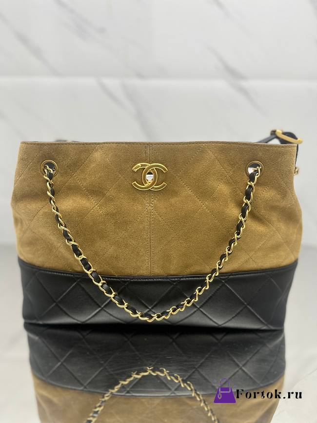 Fortok Chanel Shopping Bag In Brown Suede With Leather 36*24*14cm - 1
