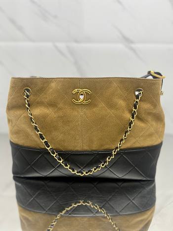 Fortok Chanel Shopping Bag In Brown Suede With Leather 36*24*14cm