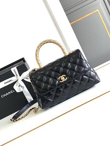 Fortok Chanel Flap Bag with Top Handle Black 23cm