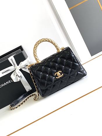 Fortok Chanel Flap Bag with Top Handle Black 19cm 