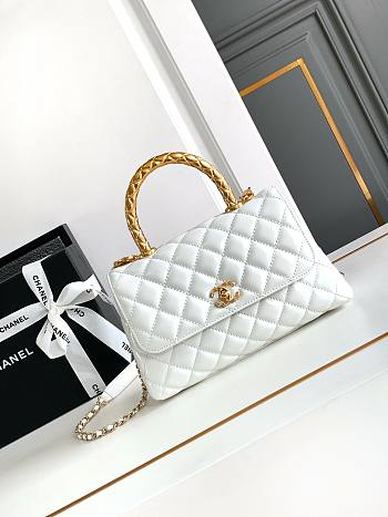 Fortok Chanel Flap Bag with Top Handle White 23cm