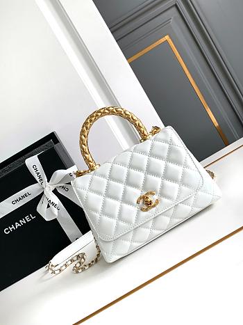 Fortok Chanel Flap Bag with Top Handle White 19cm