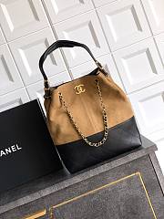 Fortok Chanel Shopping Bag Suede Calfskin, Shiny Lambskin & Gold-Tone Metal Beige & Black 31*28*12cm - 1
