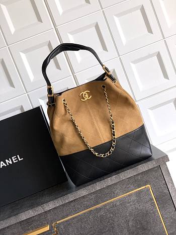 Fortok Chanel Shopping Bag Suede Calfskin, Shiny Lambskin & Gold-Tone Metal Beige & Black 31*28*12cm