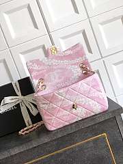 Fortok The Chanel Coco Beach 2025 collection Maxi Flapbag Printed Denim & Gold-Tone Metal Light Pink & White 15x 24 x6.5cm - 3