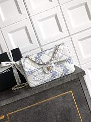 Fortok The Chanel Coco Beach 2025 collection Maxi Flapbag Printed Denim & Gold-Tone Metal Light Blue & White 15x 24 x6.5cm - 1