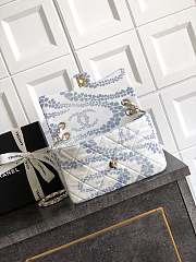Fortok The Chanel Coco Beach 2025 collection Maxi Flapbag Printed Denim & Gold-Tone Metal Light Blue & White 15x 24 x6.5cm - 5