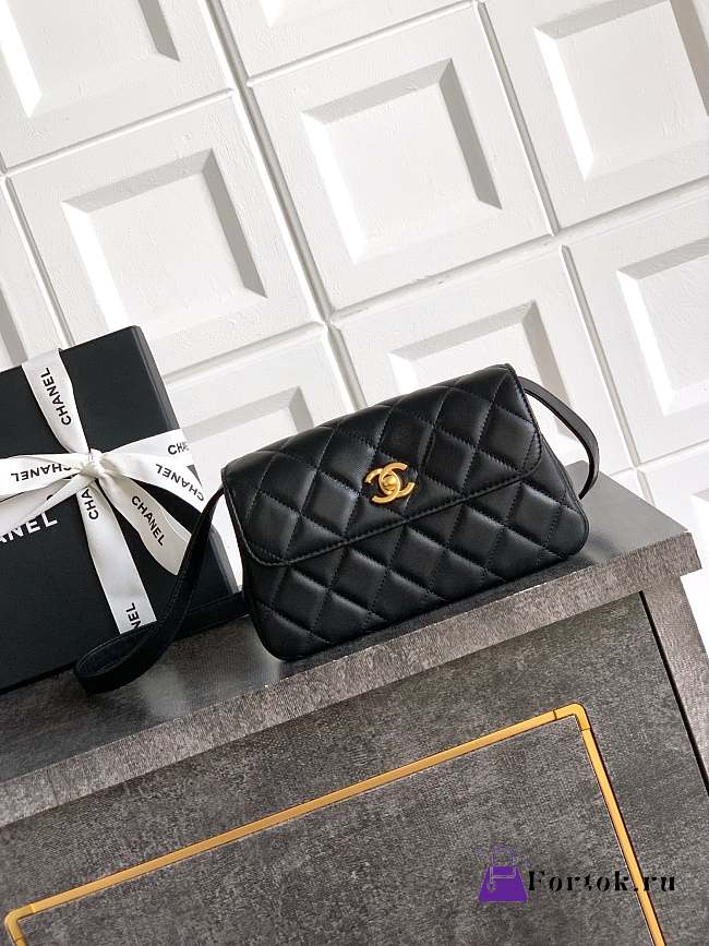 Fortok Chanel Flap Bag Black 11.5 X19.5X5cm - 1