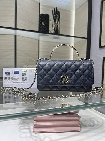Fortok Chanel 25SS Clutch with Chain Navy Blue 11 x 18.5 x 6cm