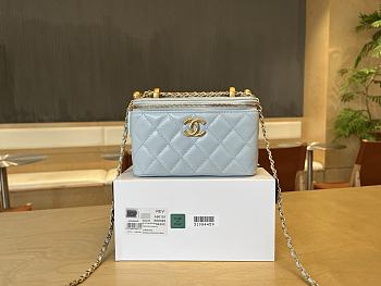 Fortok Chanel Make Up Bag Handle Blue 17cm