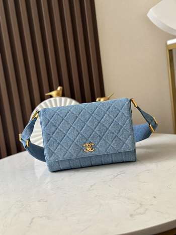 Fortok CHANEL Pre-Owned quilted denim shoulder bag 25.5×20×7cm