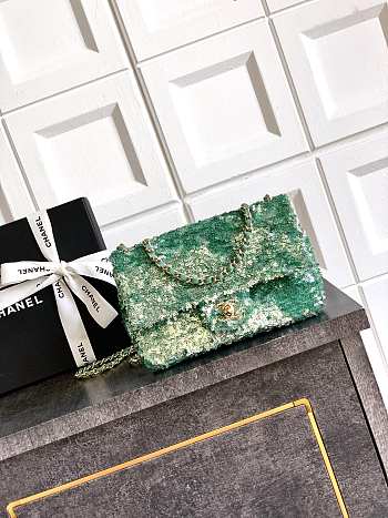 Fortok Chanel Green Sequin Flap Bag 20cm
