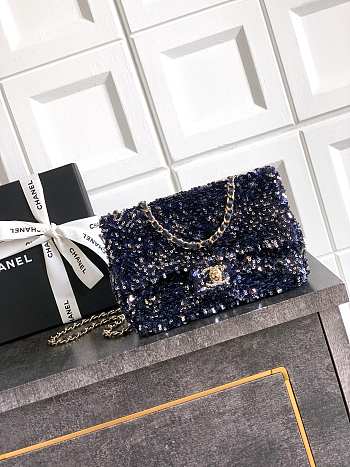 Fortok Chanel Blue Sequin Flap Bag 20cm