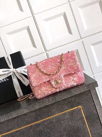 Fortok Chanel Pink Sequin Flap Bag 20cm