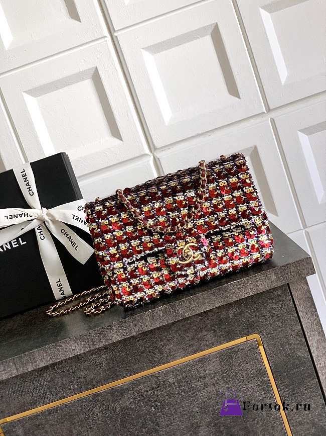 Fortok Chanel Red With Yellow Details Sequin Flap Bag 20cm - 1