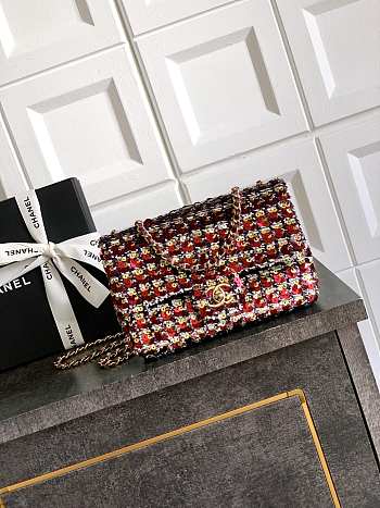Fortok Chanel Red With Yellow Details Sequin Flap Bag 20cm