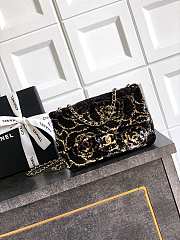 Fortok Chanel Black With Rose Details Sequin Flap Bag 20cm - 1
