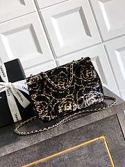 Fortok Chanel Black With Rose Details Sequin Flap Bag 20cm - 6
