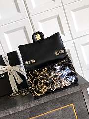 Fortok Chanel Black With Rose Details Sequin Flap Bag 20cm - 4