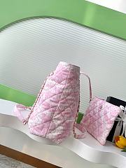 Fortok The Chanel Coco Beach 2025 collection Maxi Shopping Bag Printed Denim & Gold-Tone Metal Light Pink & White 28.5-37-13cm - 3