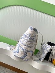 Fortok The Chanel Coco Beach 2025 collection Maxi Shopping Bag Printed Denim & Gold-Tone Metal Blue & White 28.5-37-13cm - 5