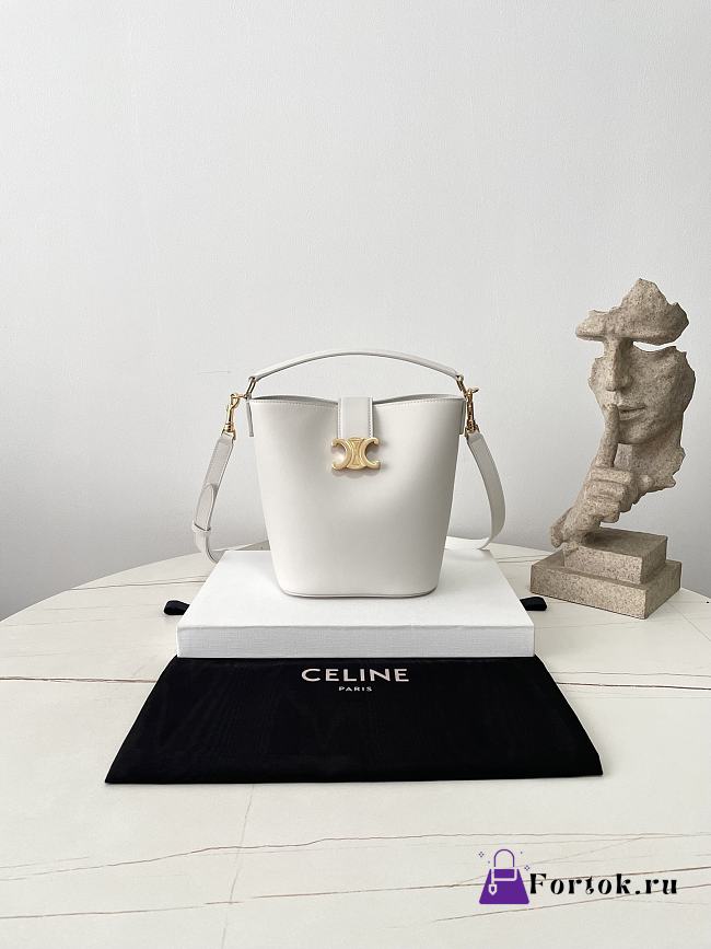 Fortok Women Celine Bucket Louise In Smooth Calfskin White 16×19×12cm - 1