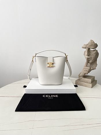 Fortok Women Celine Bucket Louise In Smooth Calfskin White 16×19×12cm